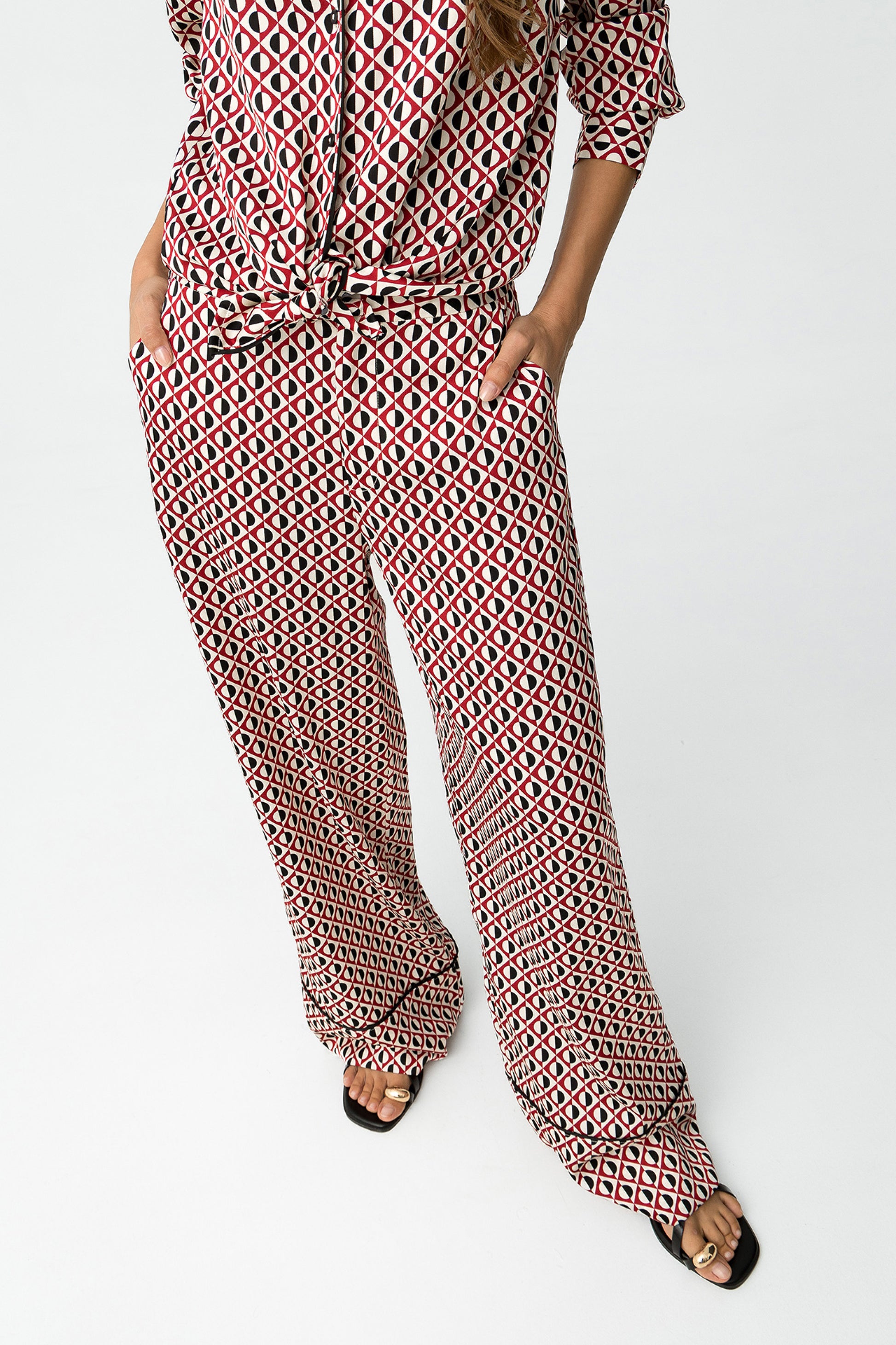 Tiffosi γυναικείο ψηλόμεσο satin wide-leg παντελόνι με print