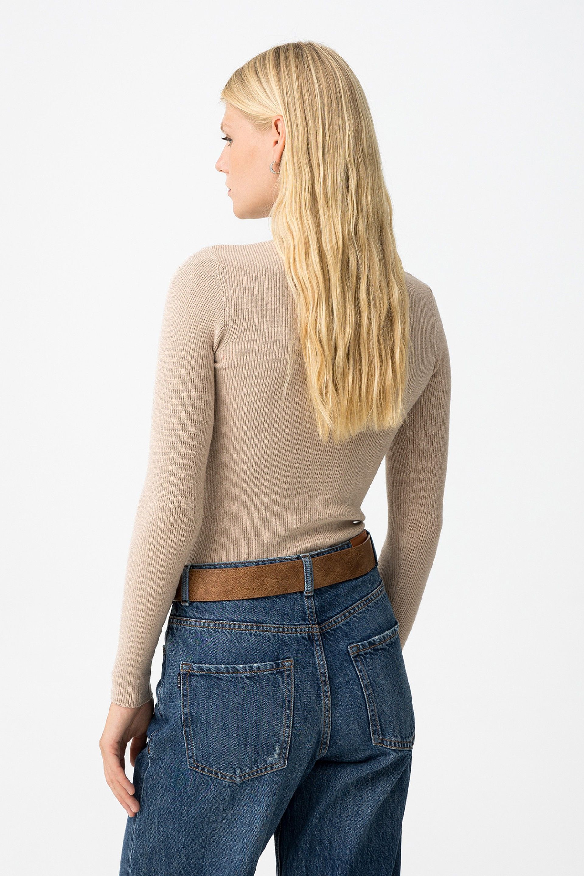 Tiffosi Γυναικείο Rib Πουλόβερ Super Slim Fit Ζιβάγκο πίσω όψη