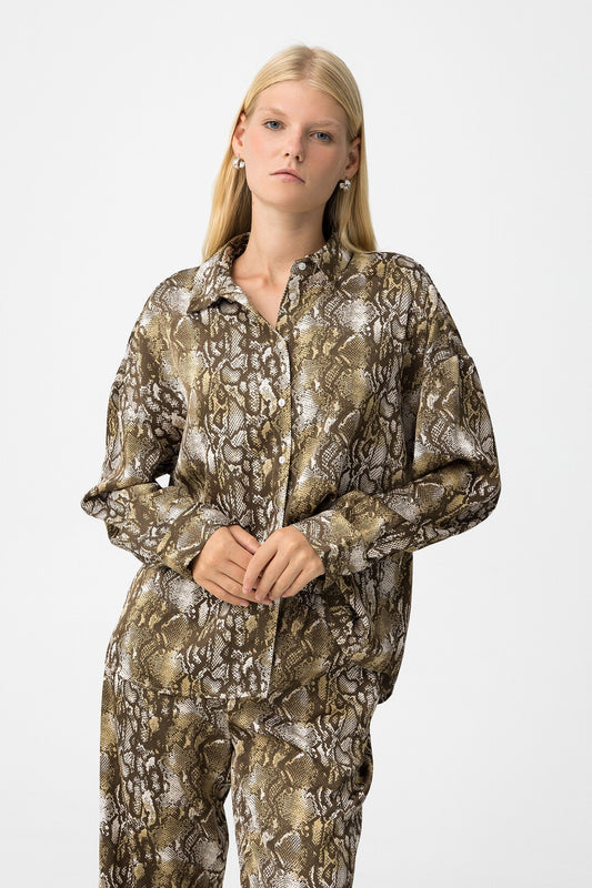 Tiffosi Satin Πουκάμισο Animal Print Χαλαρή Εφαρμογή μπροστινή όψη