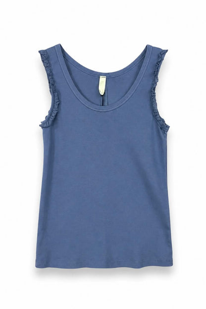 Γυναικείο μπλε Rib Tank Top με λεπτομέρεια δαντέλας