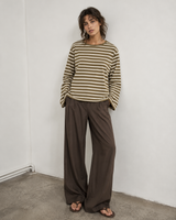 Μπλούζα Basic Oversized Ριγέ Λαδί Εκρού