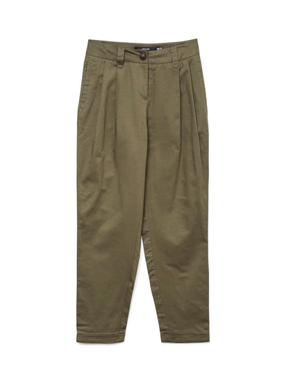 VERO MODA Γυναικείο παντελόνι barrel σε λαδί χρώμα με πιέτες, χαλαρή εφαρμογή και λεπτομέρειες στα θηλάκια της ζώνης