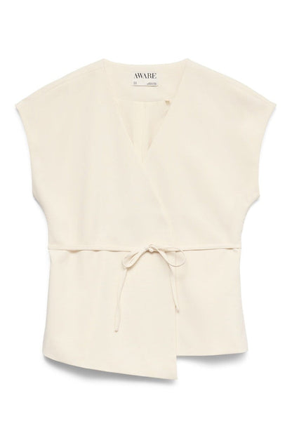 VERO MODA Γυναικείο Γιλέκο V Λαιμόκοψη Ασύμμετρο Εκρού