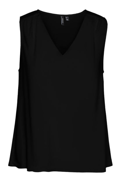 Flat lay φωτογραφία της μαύρης αμάνικης VERO MODA γυναικείας μπλούζας από viscose