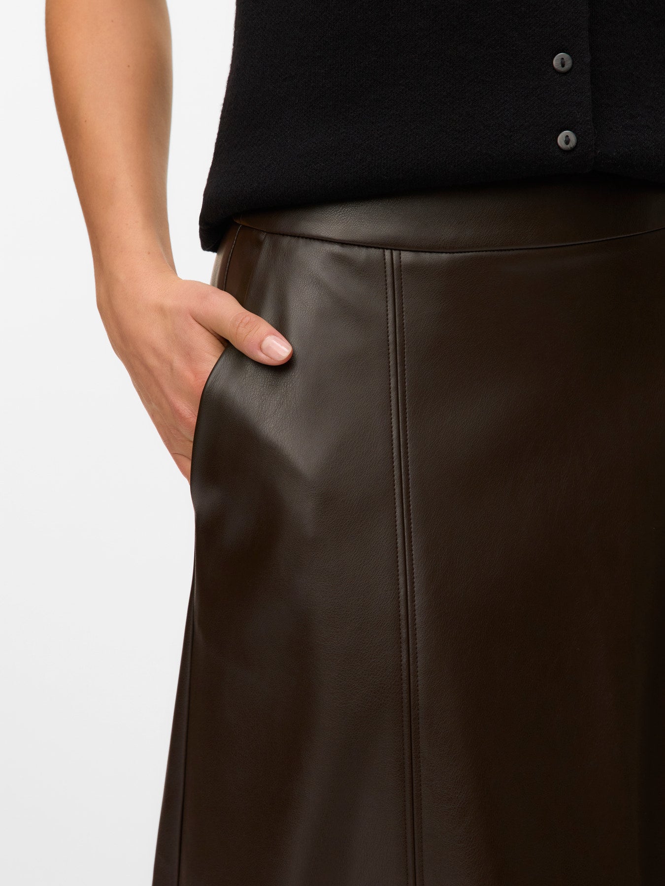 Vero Moda Γυναικεία Καφέ Maxi Φούστα από Δερματίνη – πλαϊνές τσέπες