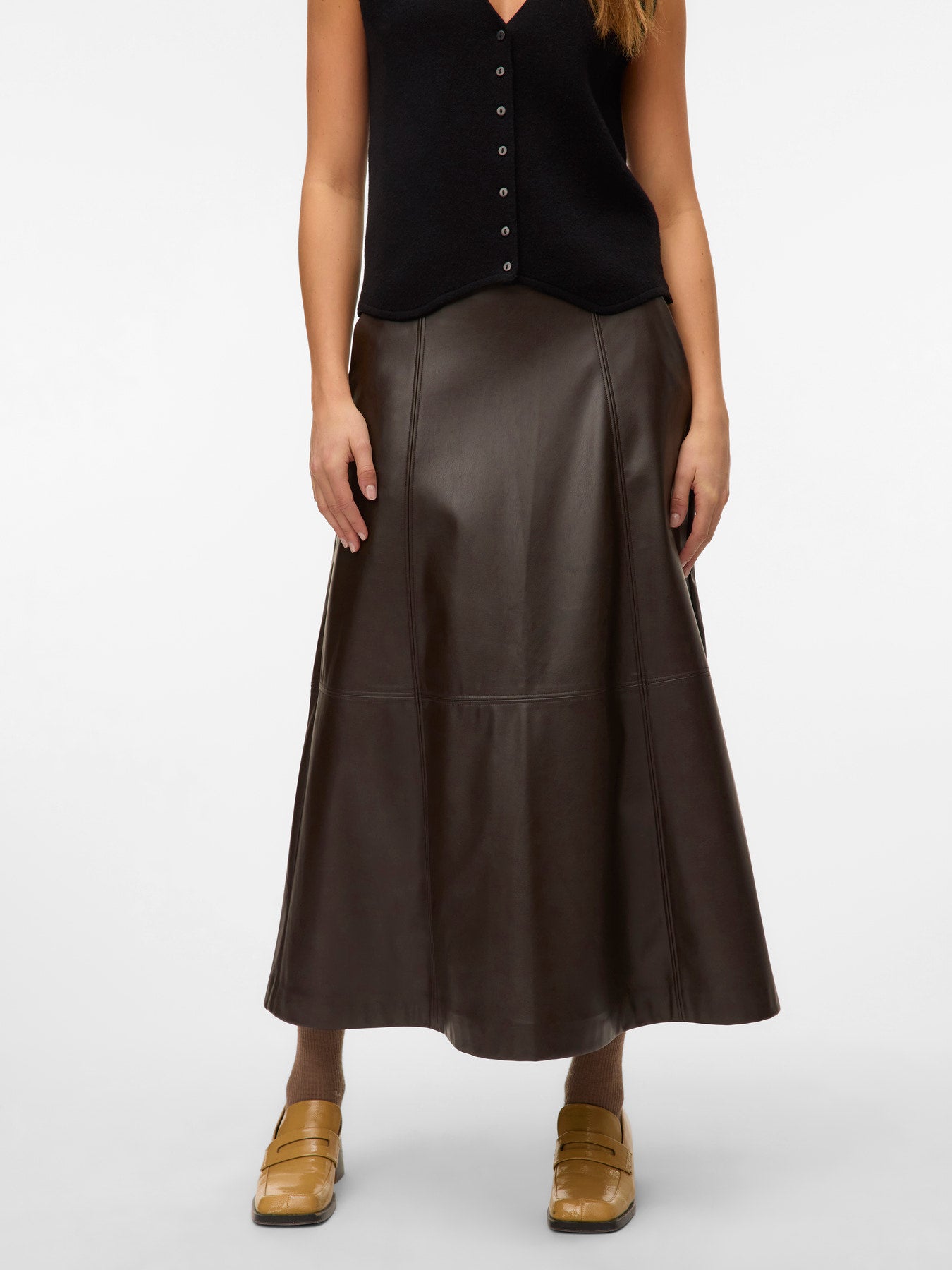 Vero Moda Γυναικεία Καφέ Maxi Φούστα από Δερματίνη, μπροστινή όψη