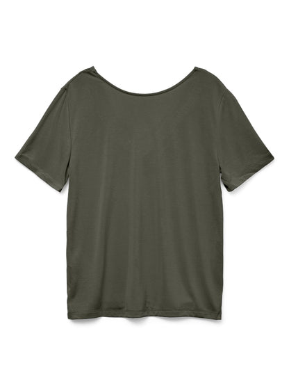 Πίσω όψη της λαδί γυναικείας μπλούζας VERO MODA που μπορεί να φορεθεί και ανάποδα για διπλό στυλ