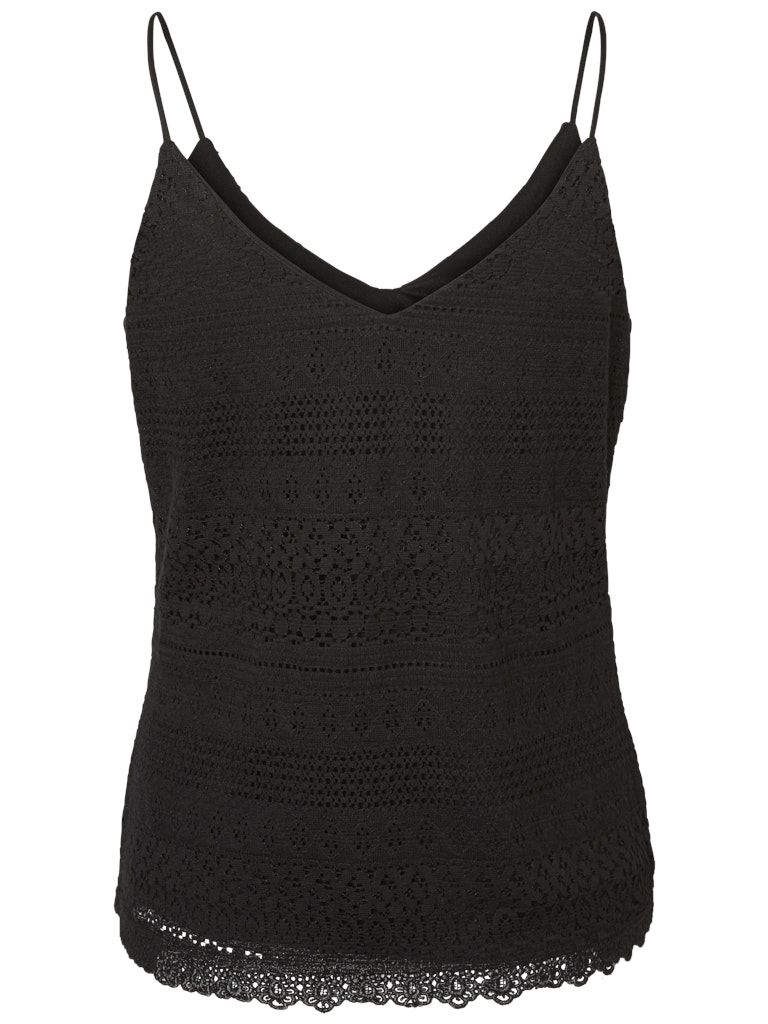 Flat lay φωτογραφία του VERO MODA γυναικείου αμάνικου τοπ με V-λαιμόκοψη και λεπτομέρεια δαντέλας