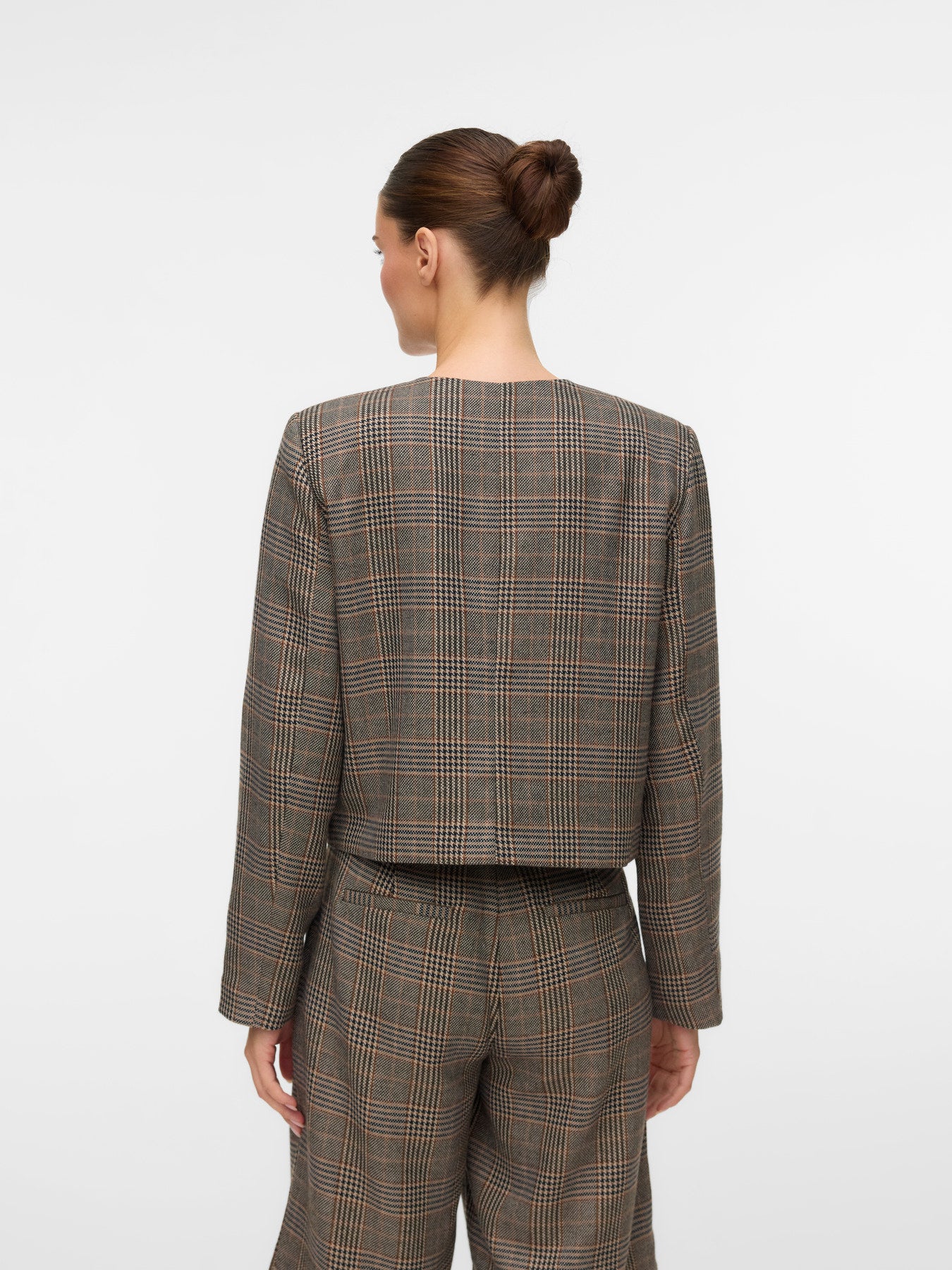 Vero Moda Γυναικείο Καφέ Blazer με Καρό Μοτίβο - πίσω όψη