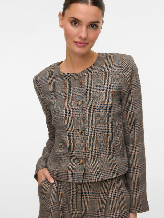 Vero Moda Γυναικείο Καφέ Blazer με Καρό Μοτίβο - μπροστινή όψη