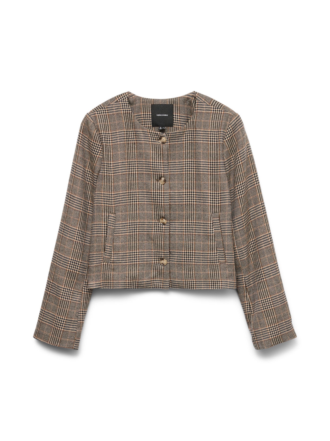 Vero Moda Γυναικείο Καφέ Blazer με Καρό Μοτίβο