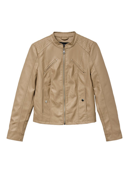 Διαχρονικό μπεζ biker jacket VERO MODA από δερματίνη με κουμπιά και γαζιά