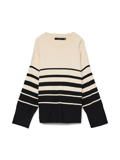 Vero Moda Γυναικείο Ριγέ Πουλόβερ Μαύρο & Εκρού 