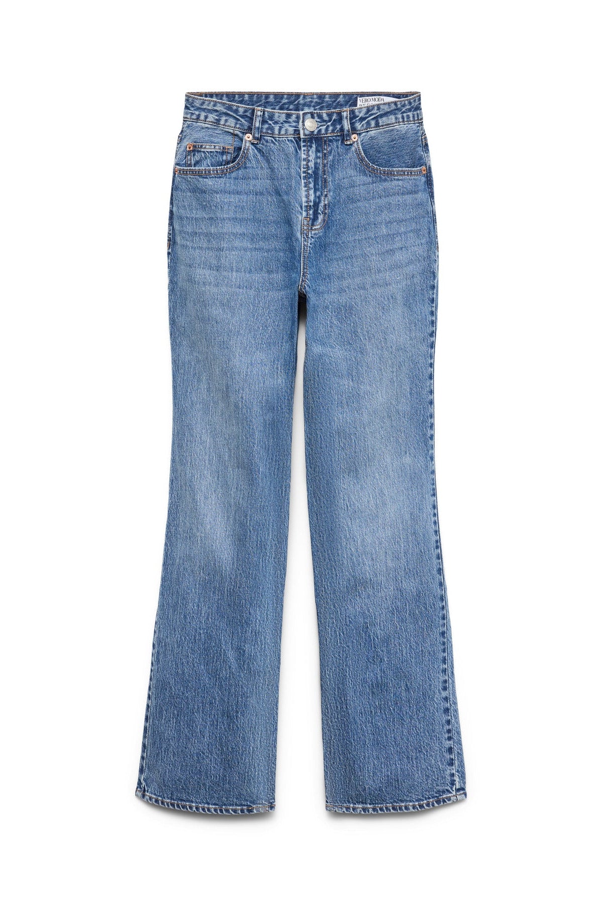 VERO MODA jeans straight fit ψηλόμεσο acid wash medium blue denim - flat lay μπροστά