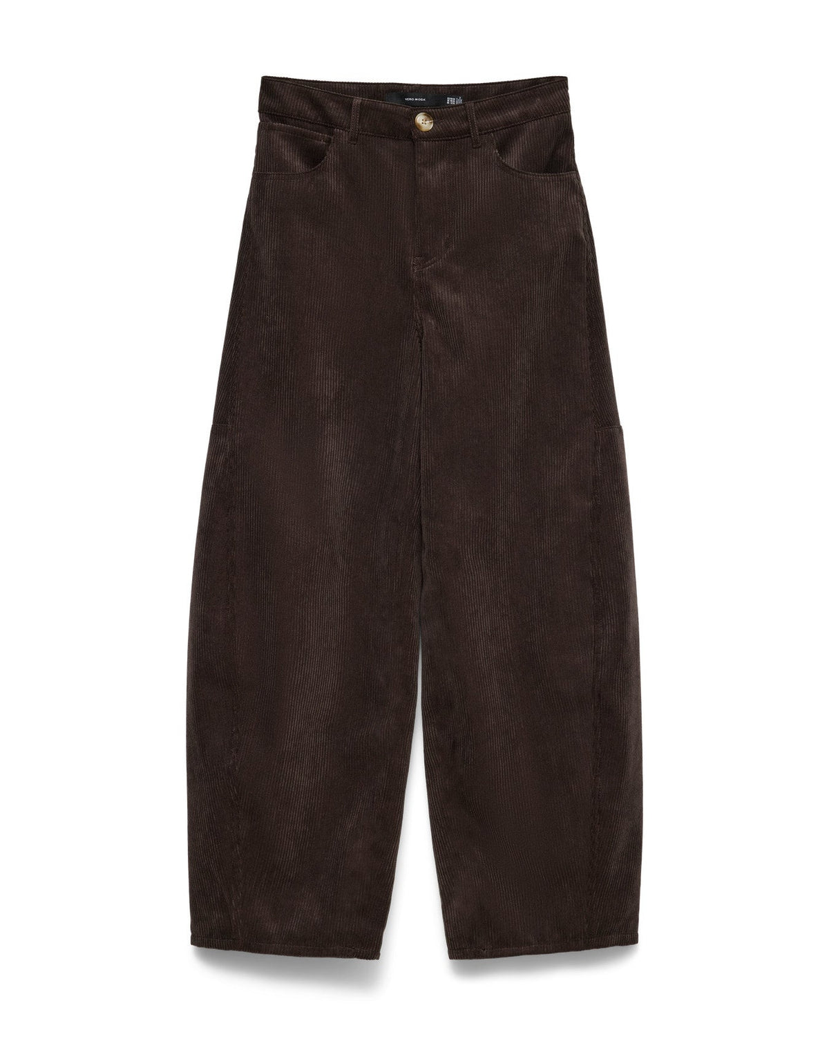 γυναικεία VERO MODA καφέ κοτλέ παντελόνι barrel fit flat lay μπροστά κοτλέ ύφανση θηλιές ζώνη
