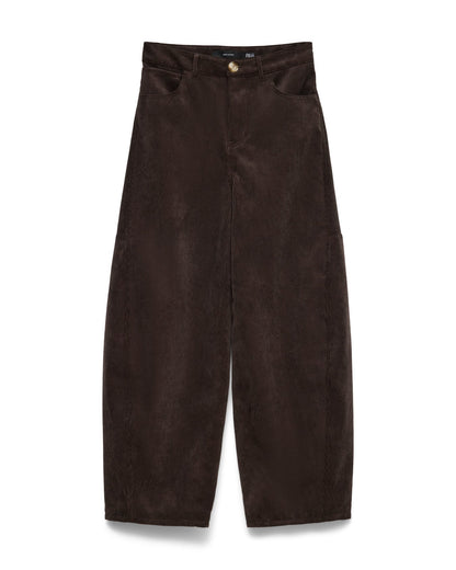 γυναικεία VERO MODA καφέ κοτλέ παντελόνι barrel fit flat lay μπροστά κοτλέ ύφανση θηλιές ζώνη
