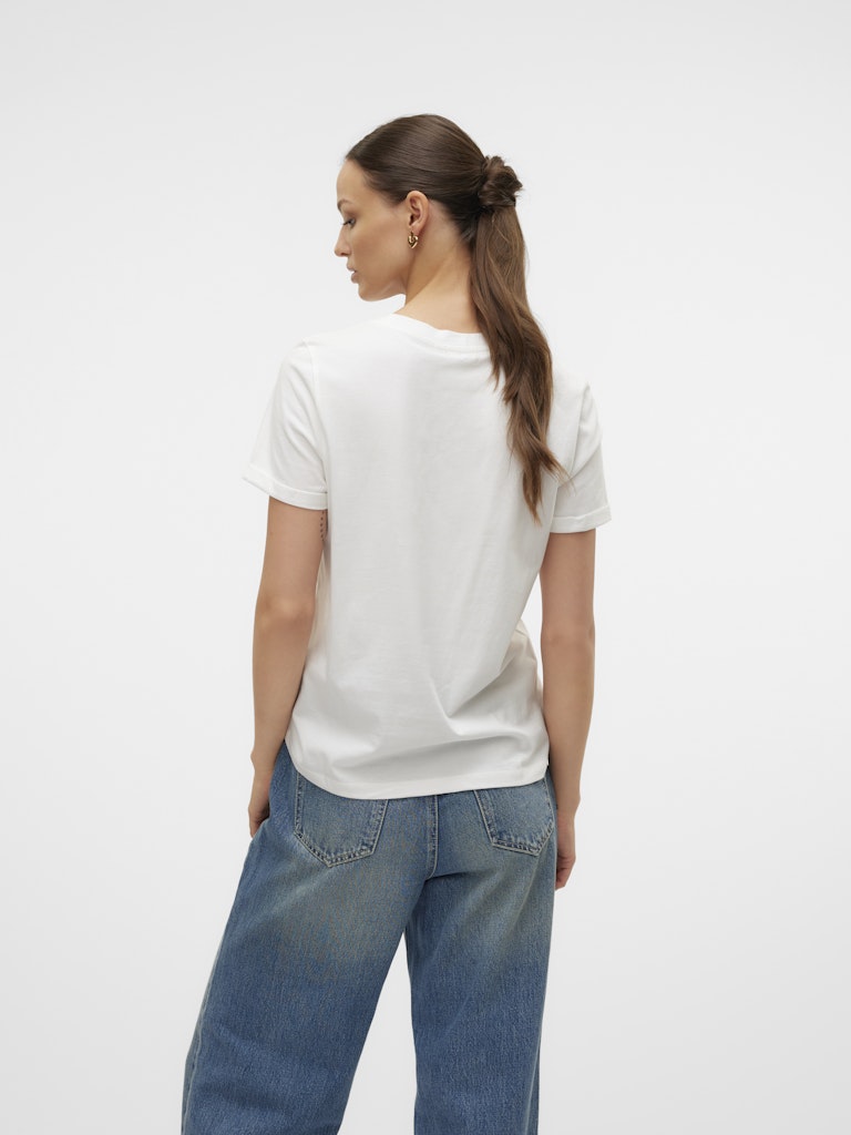 VERO MODA Γυναικείο λευκό t-shirt, πίσω όψη, απλό σχέδιο χωρίς τύπωμα, 100% organic cotton