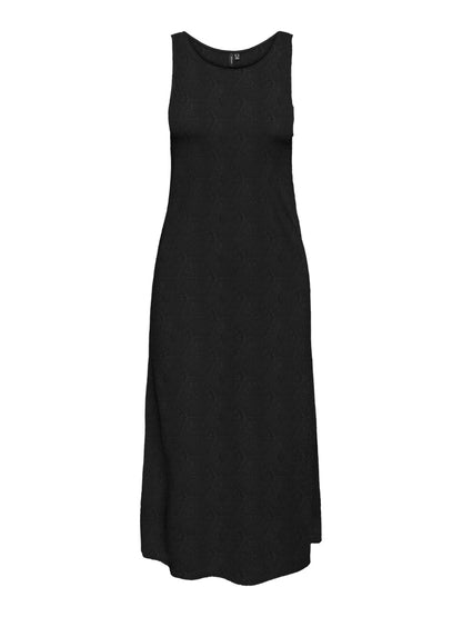 VERO MODA γυναικείο μαύρο midi φόρεμα με λεπτομέρεια δαντέλας. Κομψό σχέδιο με στρογγυλή λαιμόκοψη και κανονική εφαρμογή. Ιδανικό για καθημερινές και βραδινές εμφανίσεις