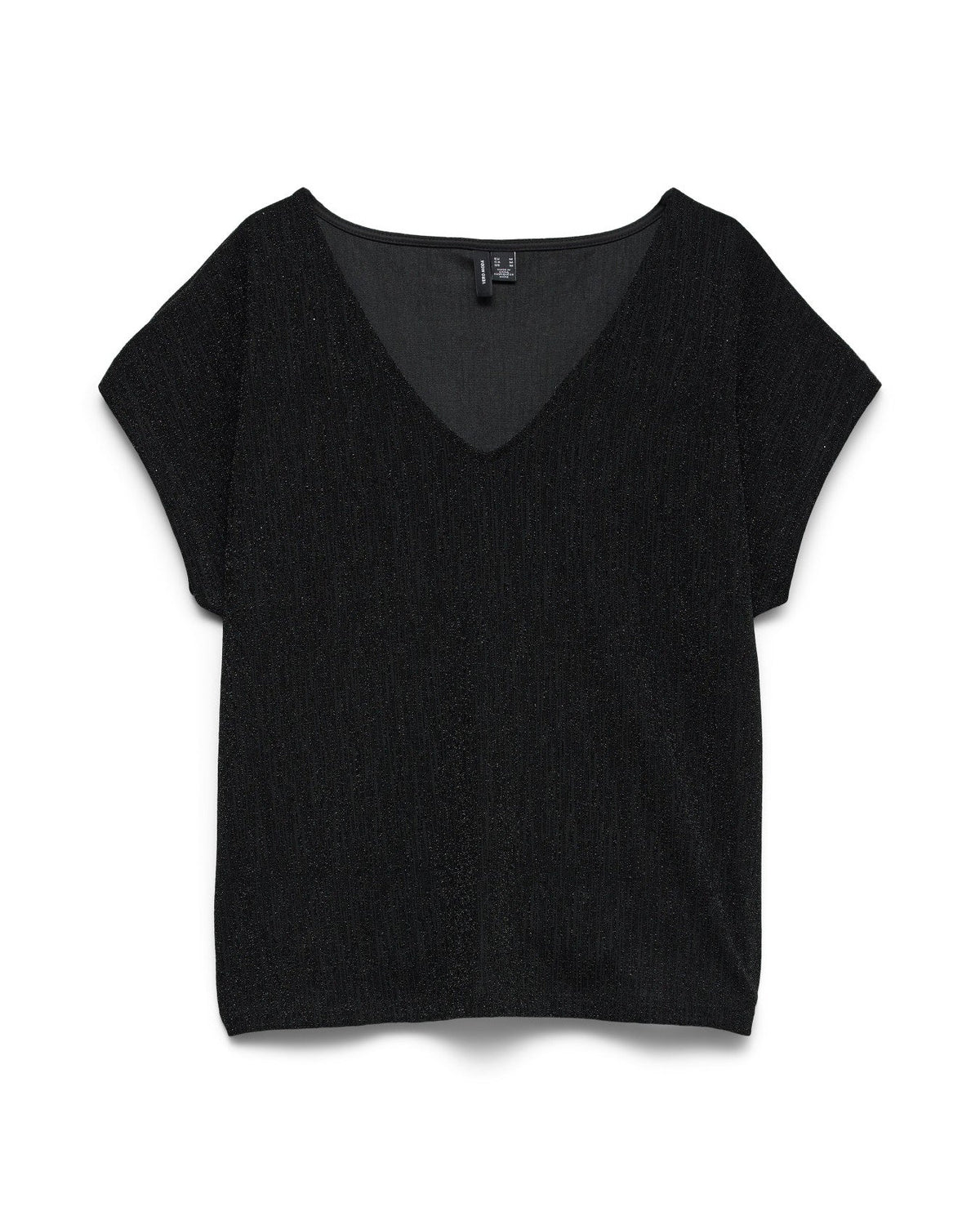 γυναικεία VERO MODA μπλούζα μαύρη glitter V-λαιμόκοψη κανονική γραμμή — μπροστά
