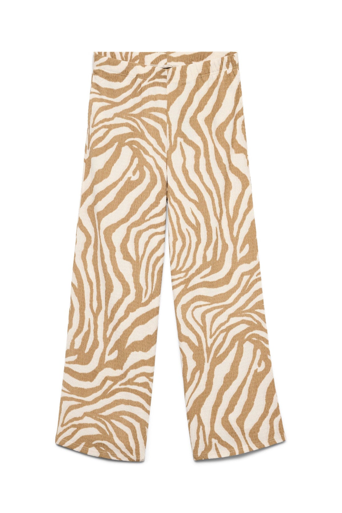 VERO MODA Γυναικεία Παντελόνα Animal Print Wide Leg Μπεζ-Εκρού