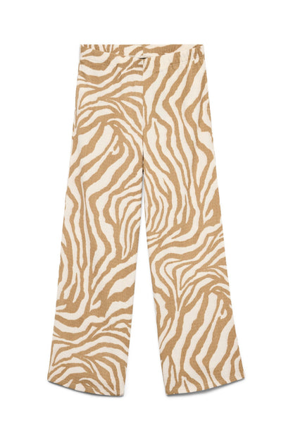 VERO MODA Γυναικεία Παντελόνα Animal Print Wide Leg Μπεζ-Εκρού
