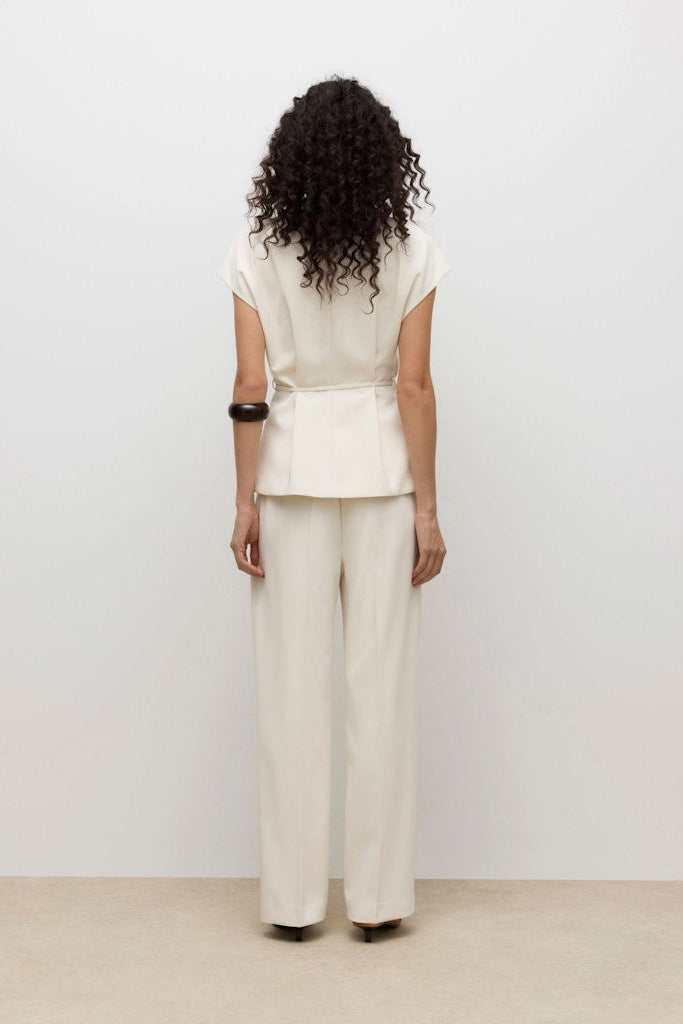 VERO MODA παντελόνι ψηλόμεσο straight fit εκρού - πίσω όψη