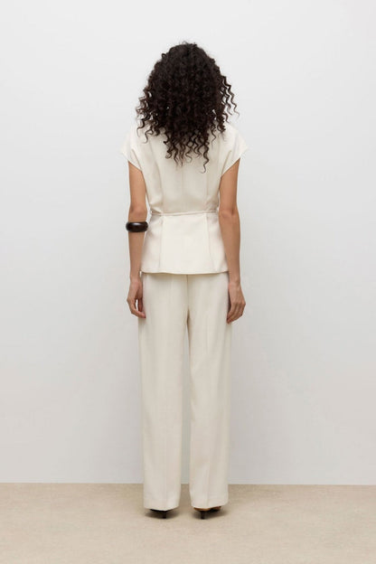 VERO MODA παντελόνι ψηλόμεσο straight fit εκρού - πίσω όψη