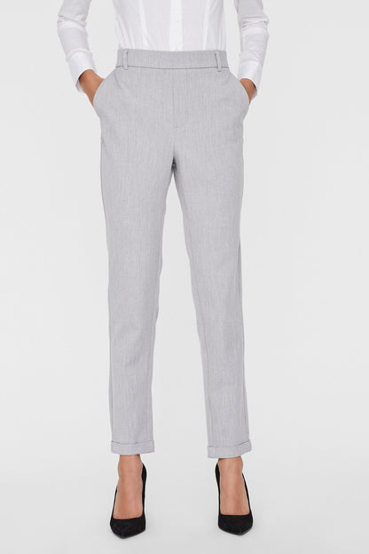 VERO MODA παντελόνι ψηλόμεσο straight fit light gray melange - μπροστινή όψη crop