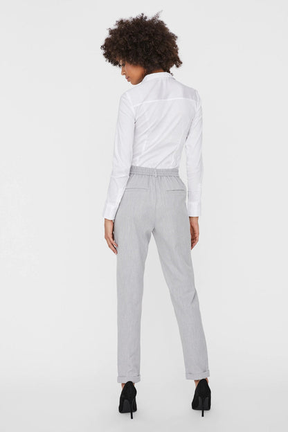 VERO MODA παντελόνι ψηλόμεσο straight fit light gray melange - πίσω όψη full body