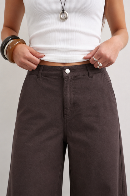 Παντελόνι Καφέ Wide Leg Μήκος 7/8