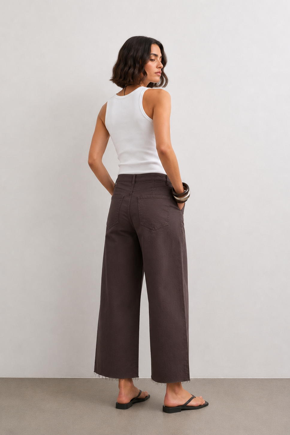 Παντελόνι Καφέ Wide Leg Μήκος 7/8