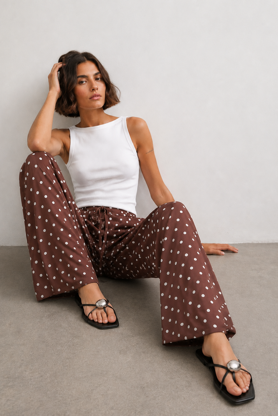 Παντελόνα Wide Leg Πουά