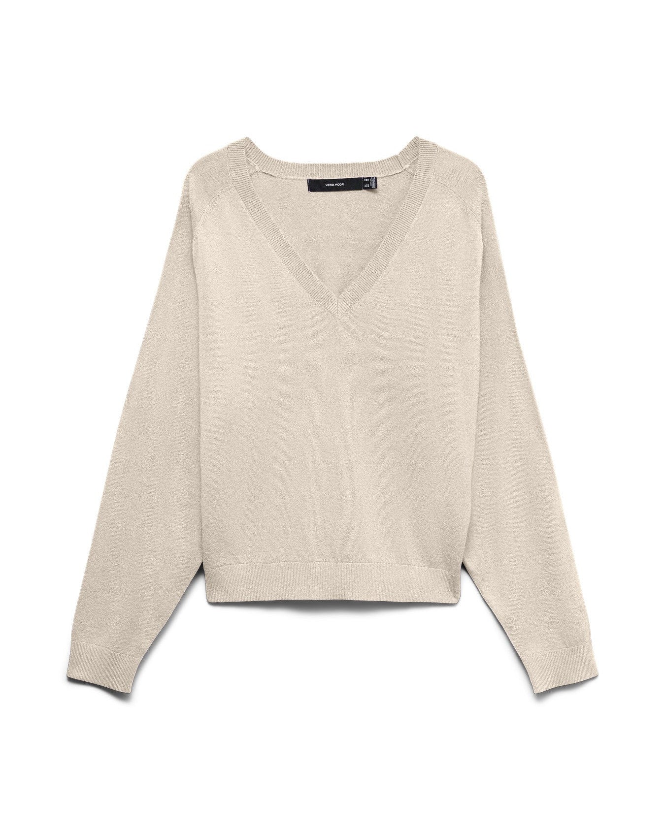 Γυναικεία πλεκτή μπλούζα VERO MODA εκρού V-neck, flat lay μπροστά
