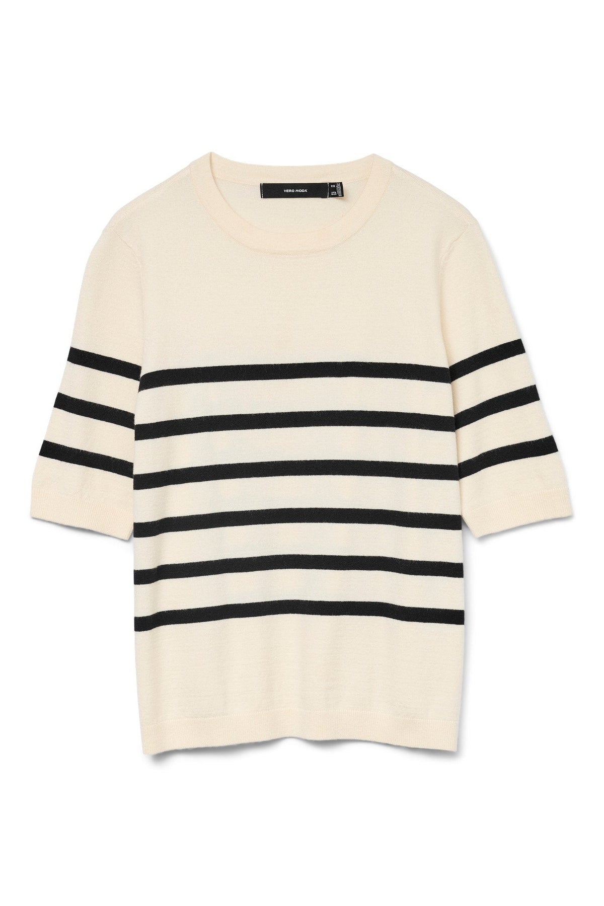 VERO MODA Πλεκτή Μπλούζα Ριγέ Κοντομάνικη Εκρού-Μαύρο