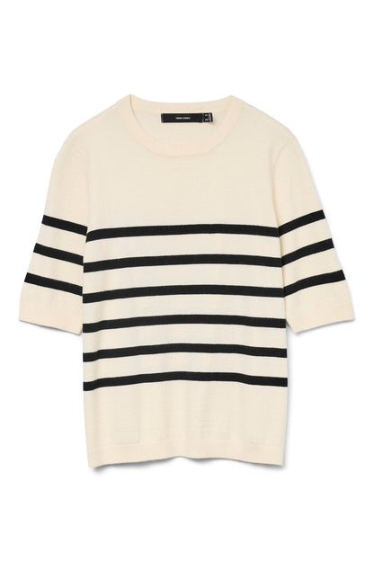 VERO MODA Πλεκτή Μπλούζα Ριγέ Κοντομάνικη Εκρού-Μαύρο