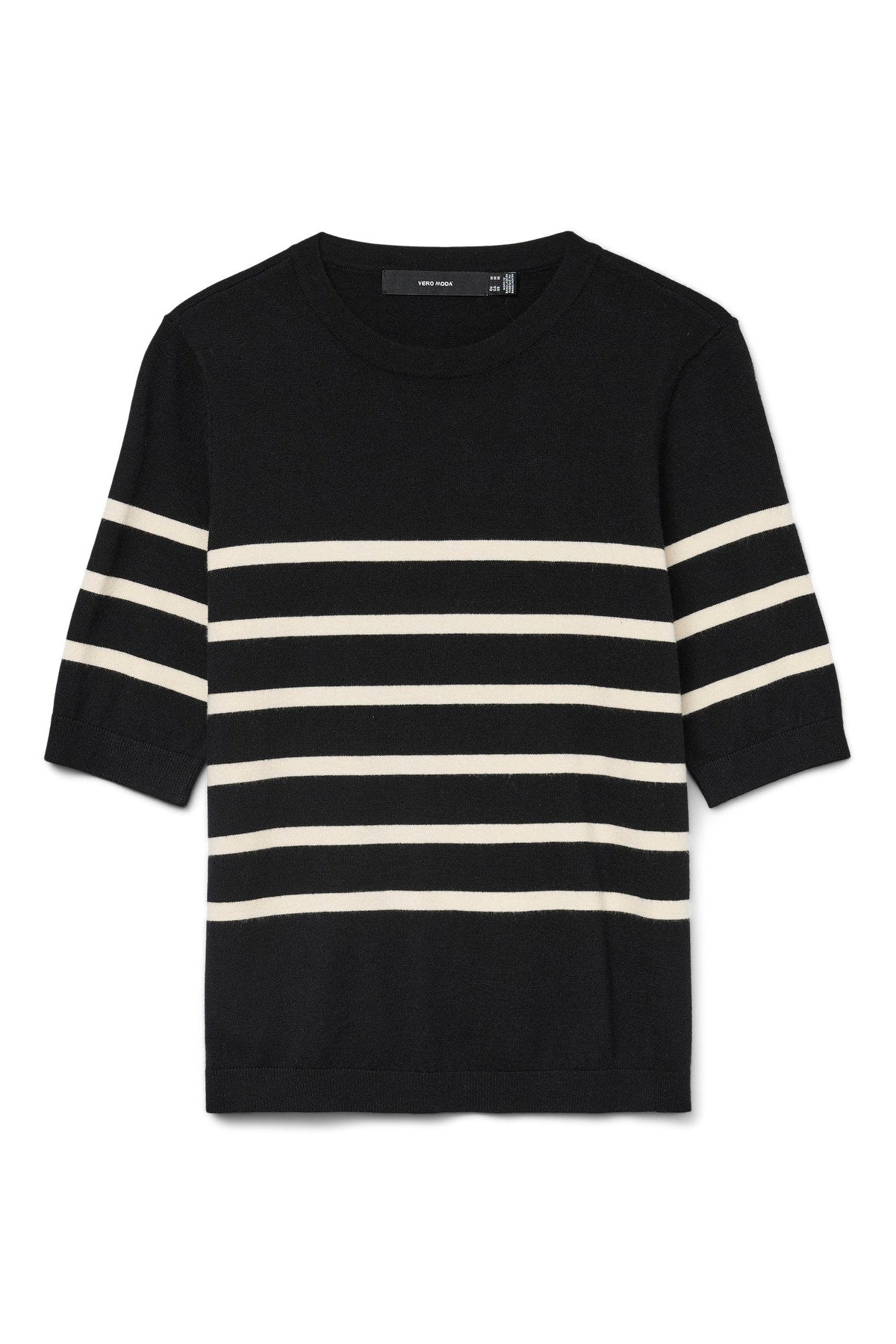 VERO MODA Πλεκτή Μπλούζα Ριγέ Κοντομάνικη Μαύρο-Εκρού
