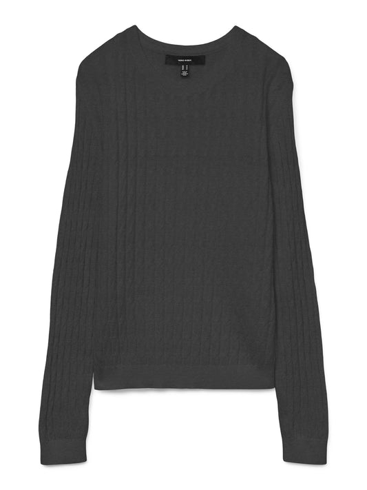 VERO MODA Γυναικείο Πλεκτό Πουλόβερ Ανάγλυφη Πλέξη Σκούρο Γκρι