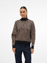Πλεκτό Πουλόβερ Leopard Print Ψηλός Γιακάς