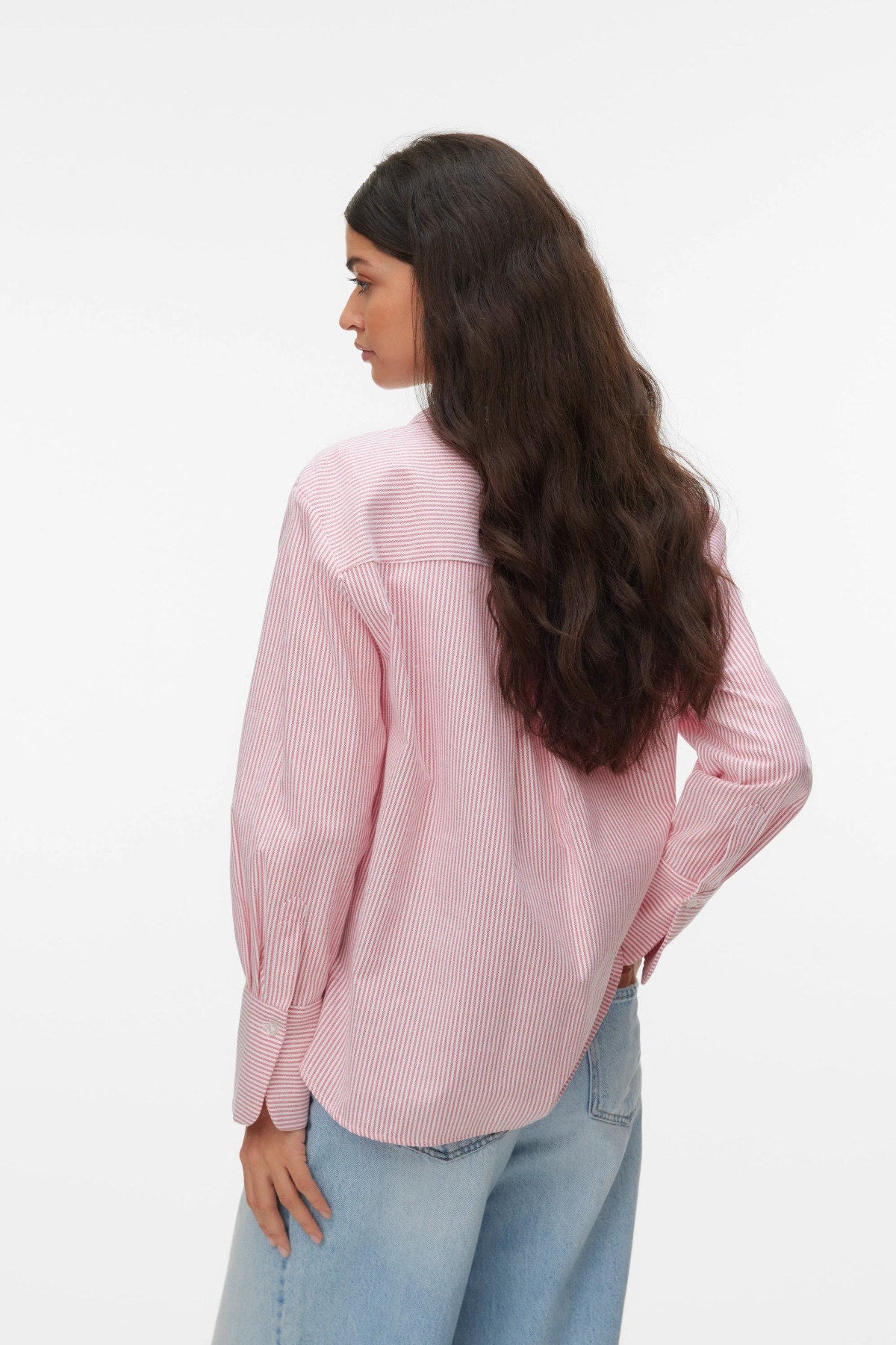 VERO MODA Πουκάμισο Regular Fit Ριγέ Ροζ/Λευκό πίσω όψη