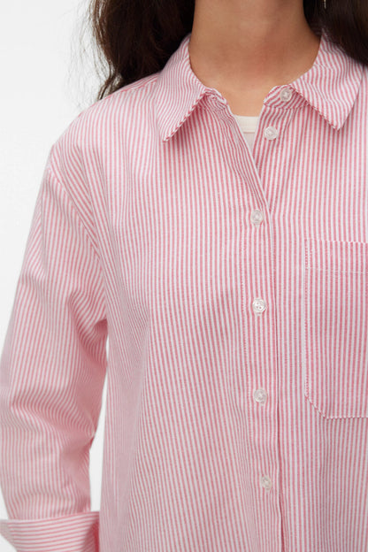 VERO MODA Πουκάμισο Regular Fit Ριγέ Ροζ/Λευκό λεπτομέρεια γιακά