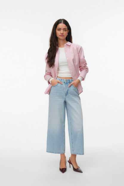 VERO MODA Πουκάμισο Regular Fit Ριγέ Ροζ/Λευκό ολόσωμη εμφάνιση