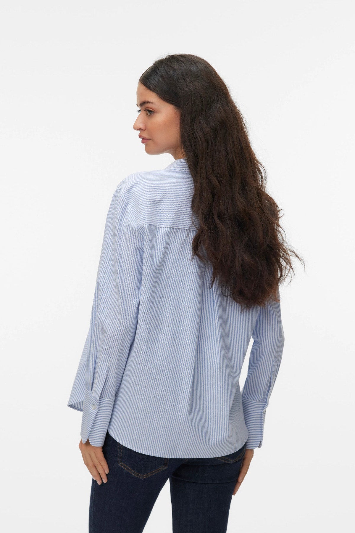 VERO MODA Πουκάμισο Regular Fit Ριγέ Γαλάζιο Λευκό πίσω όψη