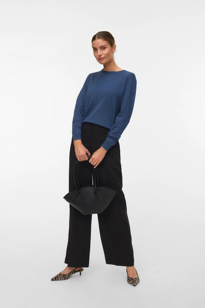 VERO MODA γυναικείο μπλε πουλόβερ μακρυμάνικο λεπτό — μπροστινή όψη με look