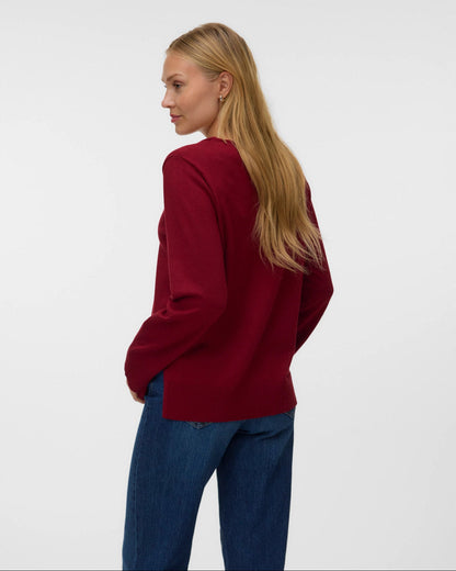 Γυναικείο πουλόβερ Vero Moda V-neck μπορντό, πίσω όψη
