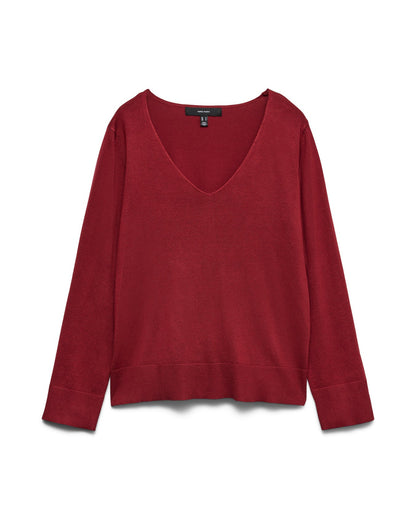 Πουλόβερ Vero Moda V-neck μπορντό loose fit, flat lay
