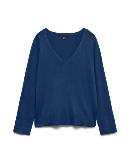 Πλεκτό πουλόβερ Vero Moda V-neck navy, flat lay λευκό φόντο
