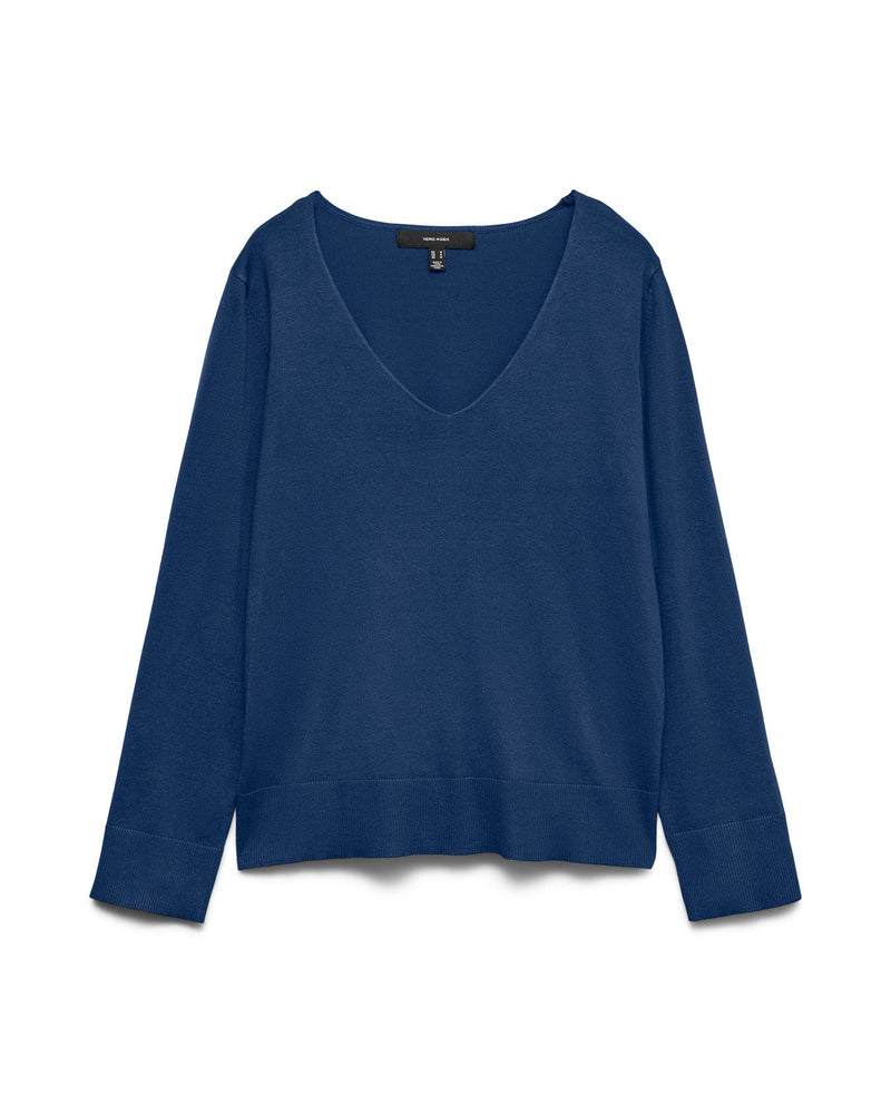 Πλεκτό πουλόβερ Vero Moda V-neck navy, flat lay λευκό φόντο
