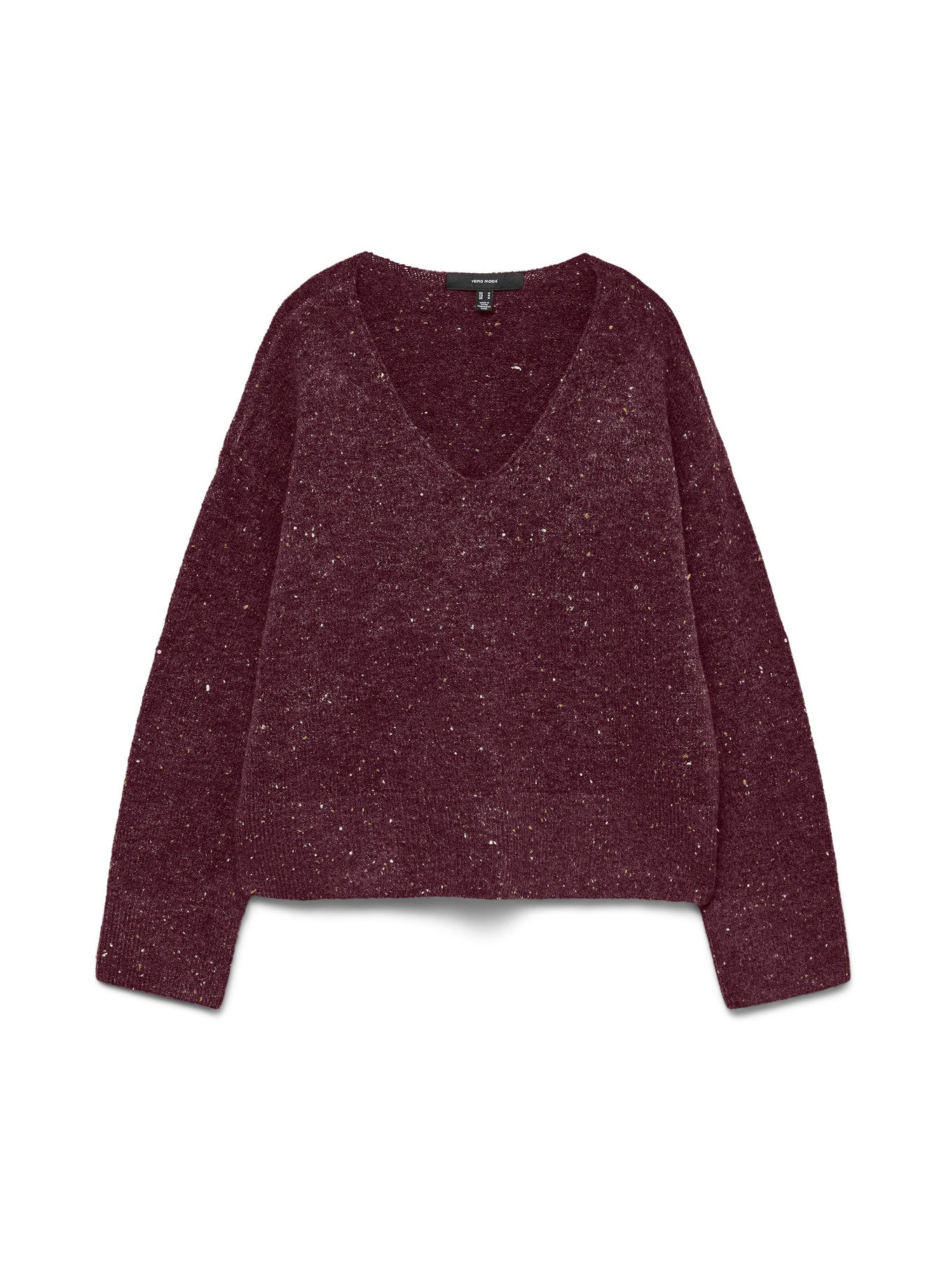 VERO MODA Πουλόβερ V-Neck Χαμηλοί Ώμοι Μπορντώ Μελανζέ