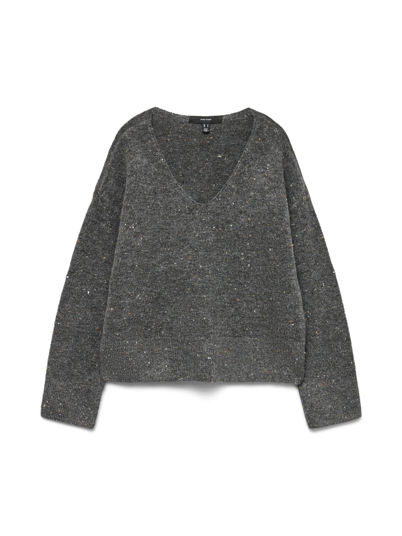 VERO MODA γυναικείο πουλόβερ V-neck με χαμηλούς ώμους σε γκρι μελανζέ. 