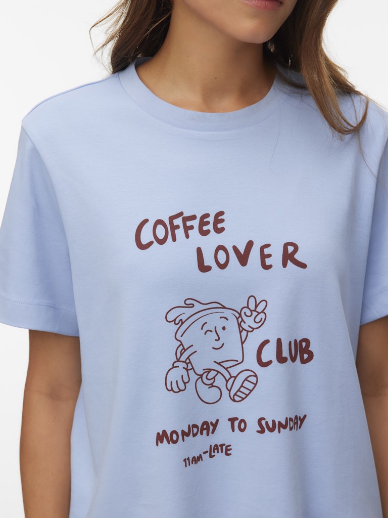VERO MODA T-shirt Coffee Lover Club γαλάζιο - λεπτομέρεια τυπώματος